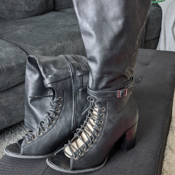 torrid Shoes - torrid Black Lace-Up Peep-Toe Mid Block Heel Boots